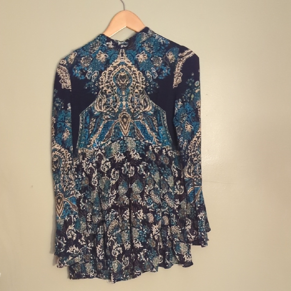 Free People Blue and Cream Mini Dress